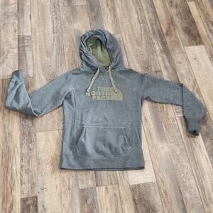The North Face Small Hooded Sweatshirt pullover Waffle Knit hoodie grey green